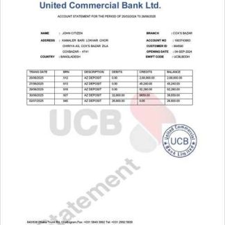 Bangladesh United Commercial Bank account statement Word and PDF template download template file