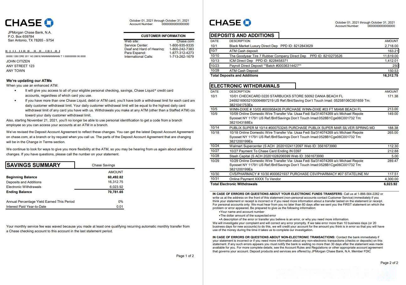 USA JPMorgan Chase 2 pages word download template file