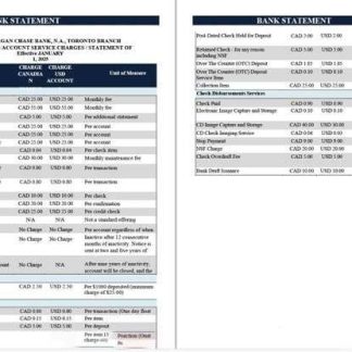 USA JPMorgan Chase Bank statement Word and PDF template, 2 pages download template file