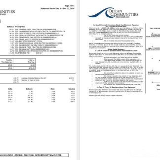 USA Maine Ocean Communities Federal Credit Union bank statement, 3 pages 2 download template file