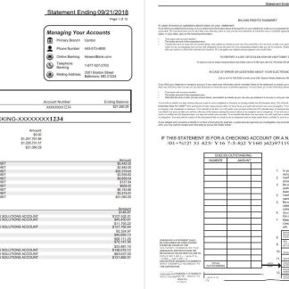 USA Maryland Howard Business bank statement template, Word and PDF format (.doc and .pdf) (4 pages) download template file