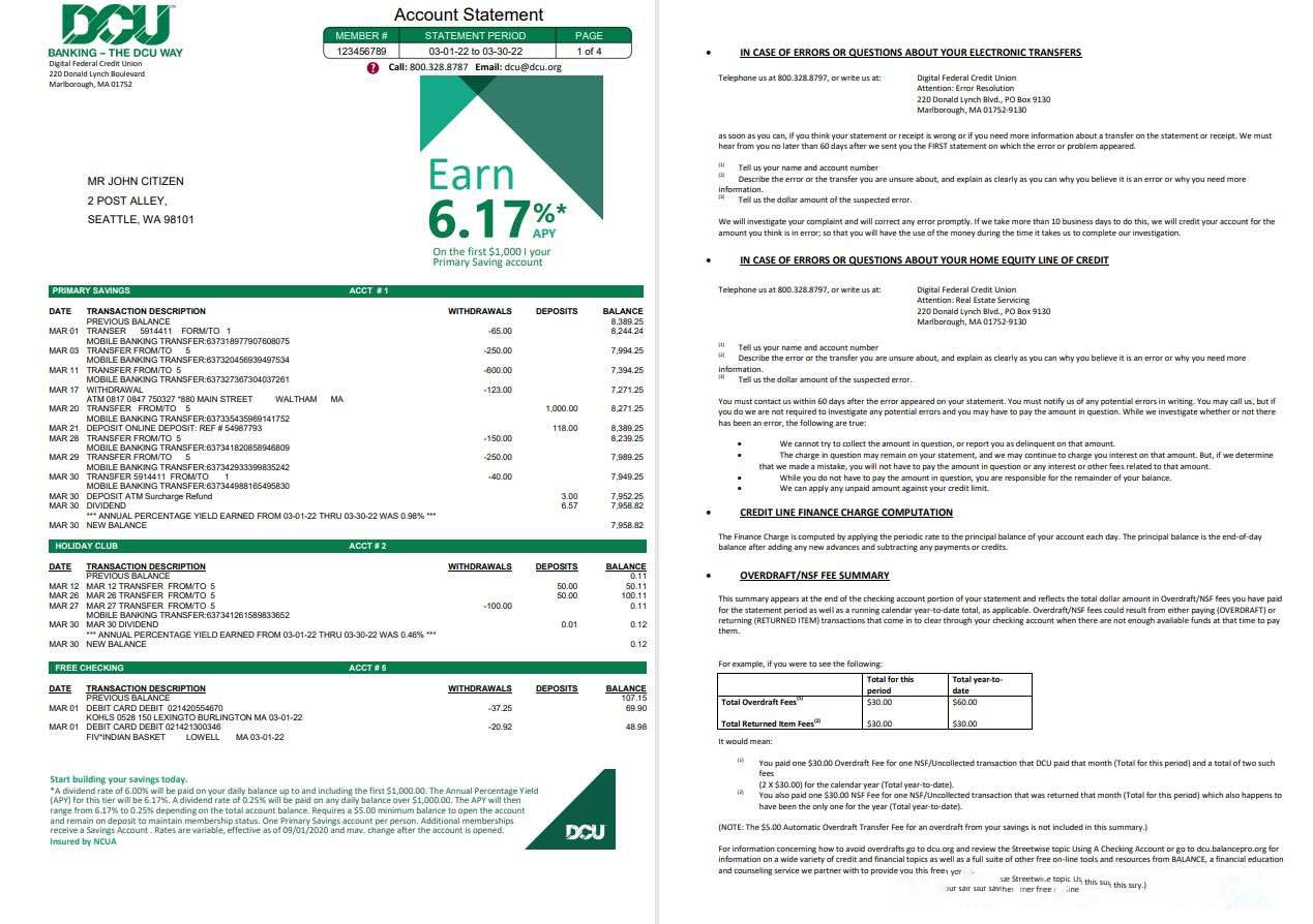 USA Massachusetts Digital Federal Credit Union (DCU) bank 5 pages download template file