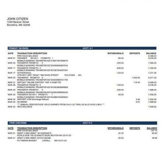 USA Massachusetts Rockland Trust bank statement Word and PDF template download template file