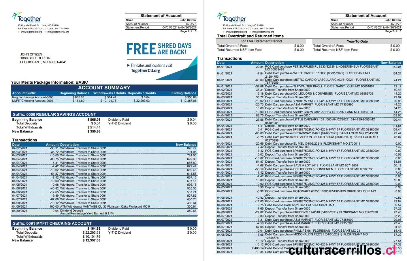 USA Missouri Together Credit Union bank word 6 pages download template file