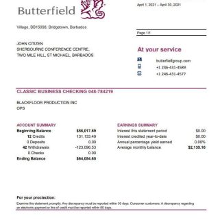 Barbados Butterfield bank statement easy to fill template in .xls and .pdf file format download template file