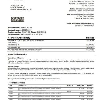 USA New York CFSB bank statement download template file