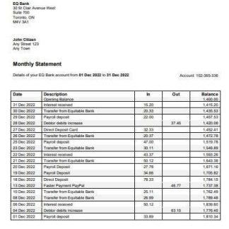 USA Ontario EQ Bank statement Word and PDF template download template file