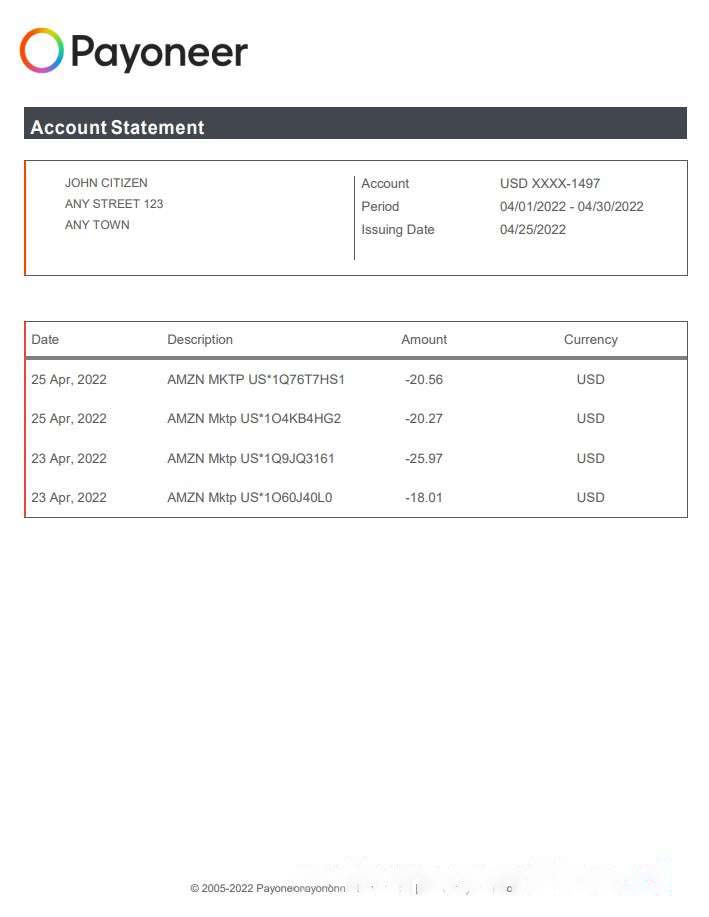 USA Payoneer doc download template file