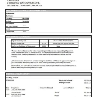Barbados Caribbean Development bank statement easy to fill template in .xls and .pdf file format download template file