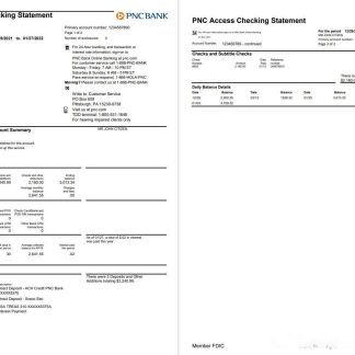 USA PNC bank statement template in Word and PDF format, 2 pages download template file