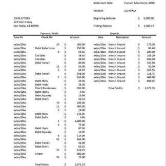 USA San Pablo Bank account statement Word and PDF template download template file
