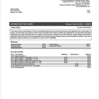 USA Santander Bank statement Word and PDF template download template file