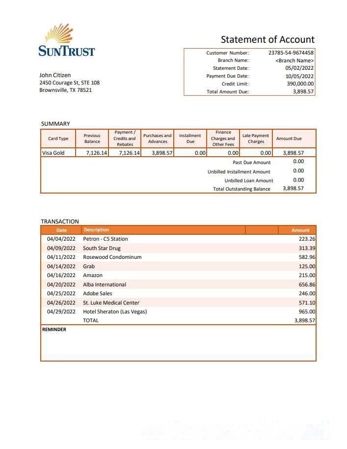 USA Suntrust VERSION 2 download template file