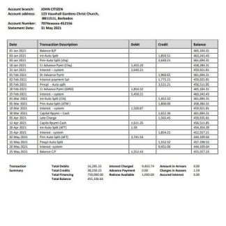 Barbados Republic Bank statement template in Word and PDF format download template file