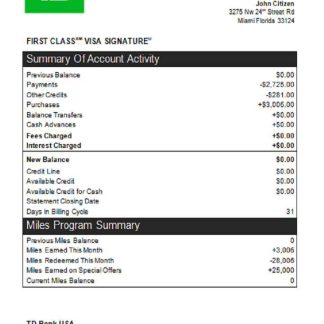 USA TD bank credit card st download template file