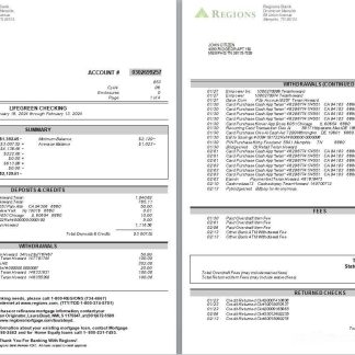 USA Tennesse Regions bank statement, 4 pages, version 2 scr download template file