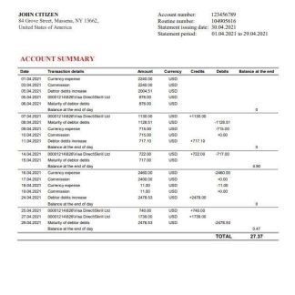 USA Texas 5Point Bank J.C. download template file