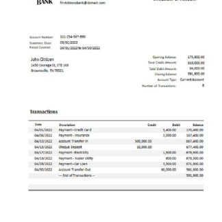 USA Texas First Citizens bank statement Word and PDF template.1 download template file