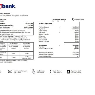 USA U.S. bank credit card statement template in .doc and .pdf format download template file