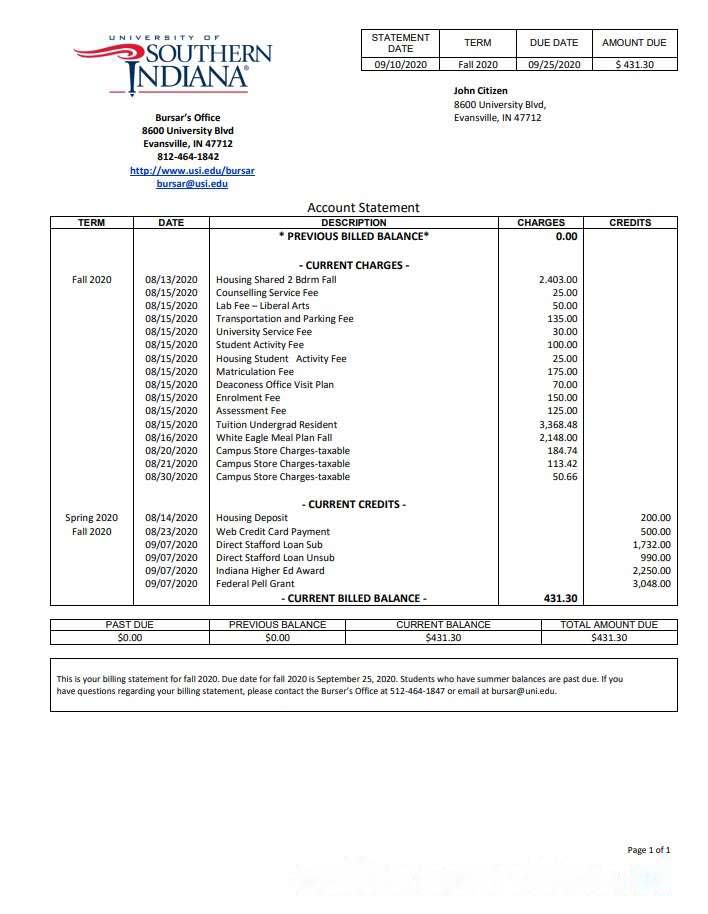USA University of Southern Indiana download template file