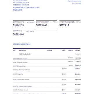 USA WALMART MONEY CARD statement Word and PDF template, version 2 download template file