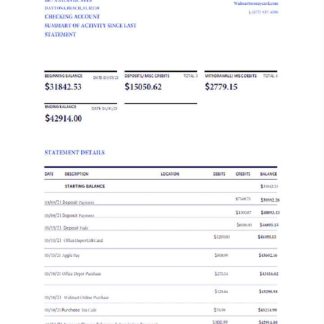 USA Walmart Money Card statement Word and PDF template, version 2 scr download template file