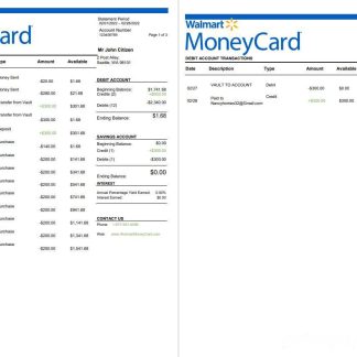 USA Walmart MoneyCard bank statement 3 pages download template file