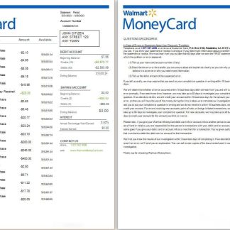 USA Walmart MoneyCard bank statement Word and PDF, 2 pages download template file