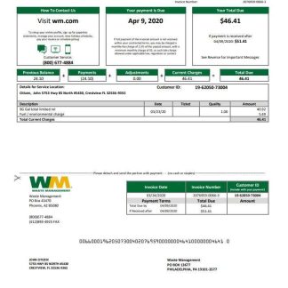 USA Waste Management bank statement template in Word and PDF format, good for address prove download template file