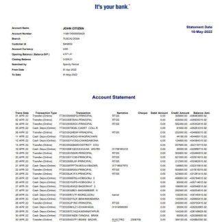 USA West Alabama bank statement download template file