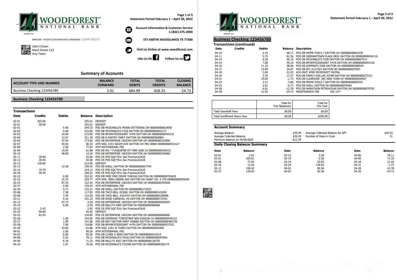 USA Woodforest 3 pages download template file