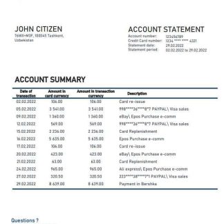 Uzbekistan KDB bank statement download template file