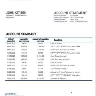 Uzbekistan KDB Bank statement template in Word and PDF format download template file