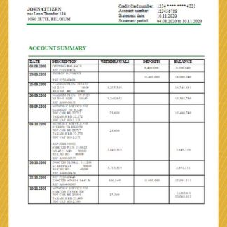 Belgium Crelan bank statement template in Word and PDF format download template file