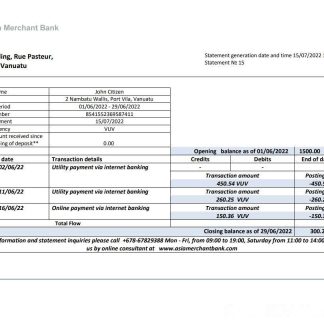 Vanuatu Asia Merchant bank statement download template file