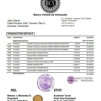 Venezuela Banco Central de Venezuela download template file