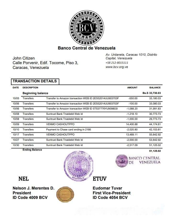 Venezuela Banco Central de Venezuela download template file
