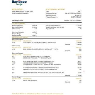 Venezuela Banesco bank statement, Excel and PDF template download template file