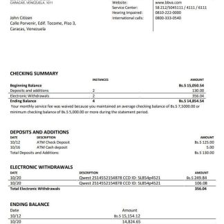 Venezuela BBVA bank download template file