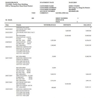 Vietnam HSBC bank statement download template file
