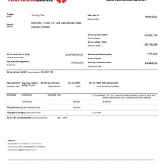 Vietnam Techcombank statement download template file