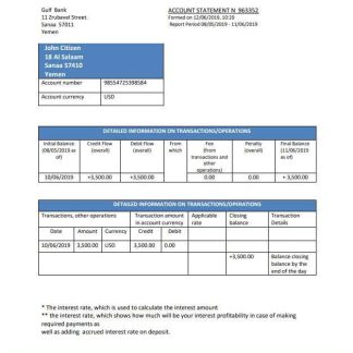 Yemen Gulf bank statement download template file