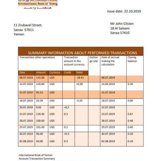 Yemen International bank of Yemen bank statement download template file