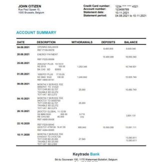 Belgium Keytrade bank statement template in Word and PDF format download template file