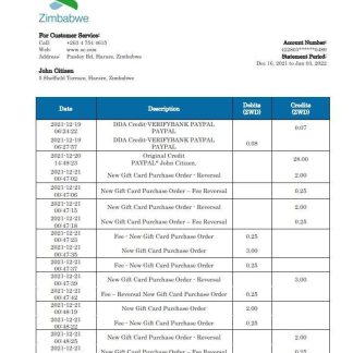 Zimbabwe Standard Chartered Bank statement download template file