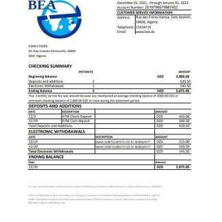 Algeria Banque ext??rieure d??Alg??rie bank statement template in Excel and PDF format download template file