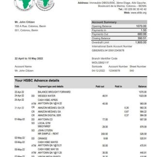 Benin African Development Bank statement xls download template file
