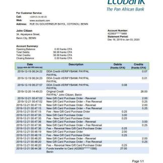 Benin Ecobank bank statement download template file