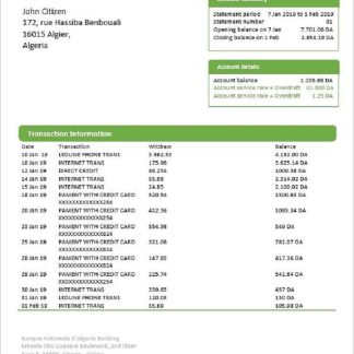 Algeria Banque nationale d??Alg??rie (BNA) bank statement download template file