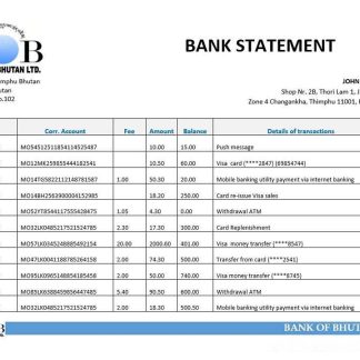 Bhutan Bank of Bhutan bank statement download template file